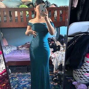 Elegant Teal Off-Shoulder Dress